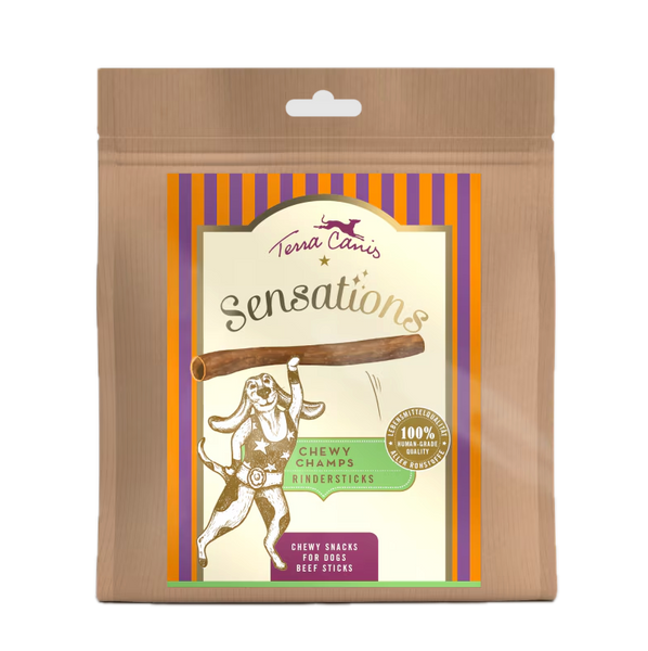 Ласощі для собак Terracanis М'ясні Яловичі палички стравоходу Chewy Champs Beef sticks SENSATIONS 100 г 4066736011426 фото