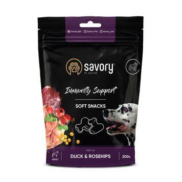 М&rsquo;які ласощі Savory Immunity Duck and Rosehip для дорослих собак усіх порід для зміцнення імунітету з качкою та шипшиною 200 г 31331-1 фото