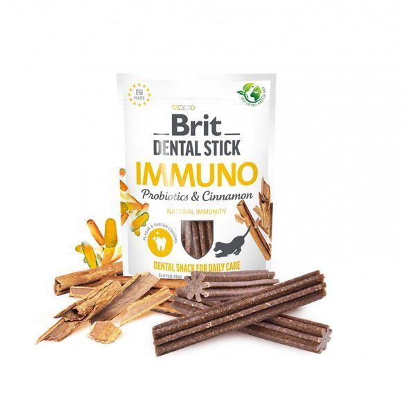Ласощі Brit Dental Stick Immuno для дорослих собак з пробіотиками та корицею для міцного імунітету 7 шт 251 г 112104 фото