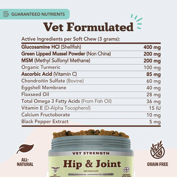 Ветеринарна добавка для суглобів та зв'язок Vet Strength Hip&Joint Natural Dog Company 90 шт ND-HAJV-90 фото