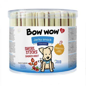 Ласощі для собак"Bow wow"вялені палички "Копчене м'ясо"12см ( 55шт в уп.) BW008 фото