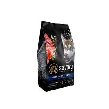 Корм сухий Savory Junior Large rich in Fresh Turkey and Chicken для молодих собак великих порід від 25 кг зі свіжою індичкою та куркою 3 кг 30204-1 фото