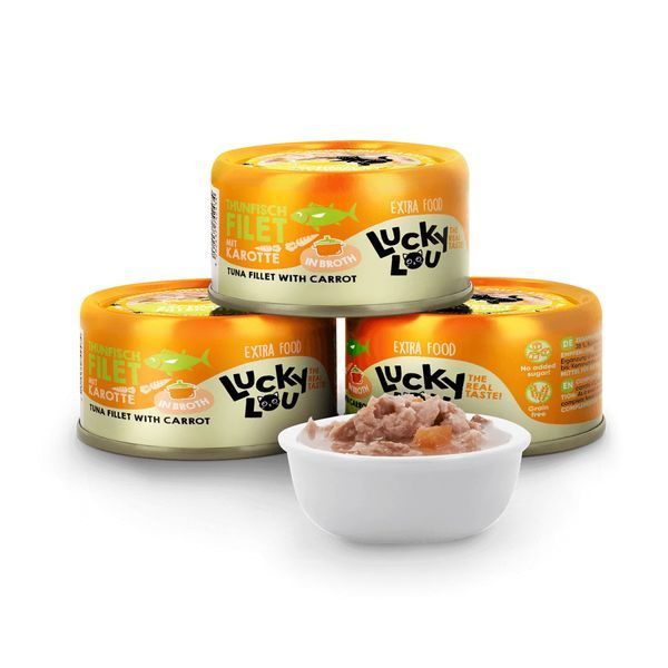 Натуральний вологий корм для котів Lucky Lou Extra Food з Тунцем та Морквою в Бульйоні 70 г 48250 фото